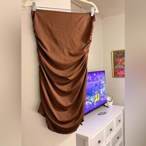 SHEIN Strapless Ruched Brown Mini Dress